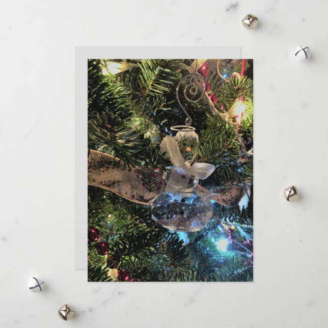 Glass Snowman Ornament on the Tree Holiday Card (Front/Back In Situ)