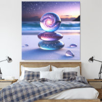 Glass Sphere and Pebbles on Serene Beach