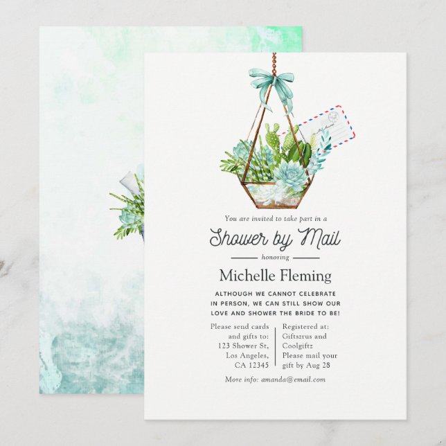 Glass Terrarium Succulents Bridal Shower by Mail Invitation (Front/Back)
