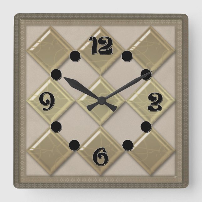 Glass tile 3D beige color Square Wall Clock (Front)