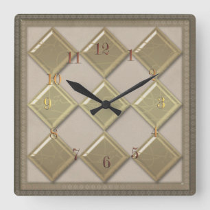 Glass tile 3D beige colour Square Wall Clock
