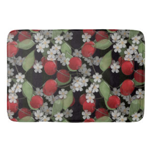 Glass tile 3D liquid cherry and flowers bloom Bath Mat