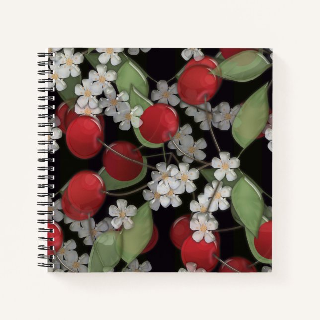 Glass tile 3D liquid cherry and flowers bloom Notebook (Front)