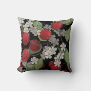 Glass tile 3D liquid cherry and flowers bloom Throw Pillow