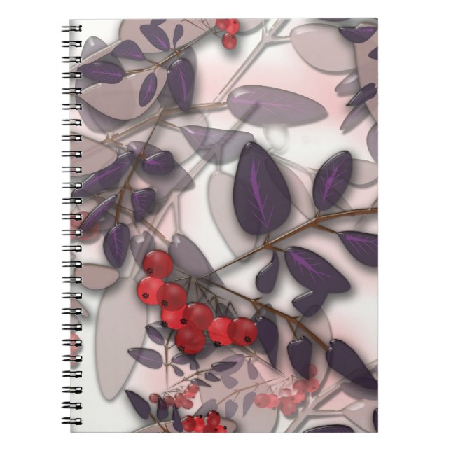 Glass tile 3D liquid leaves and rowanberry Notebook (Front)