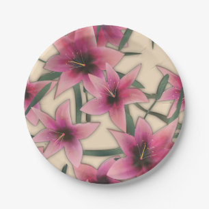 Glass tile 3D liquid lily flowers bloom Paper Plate