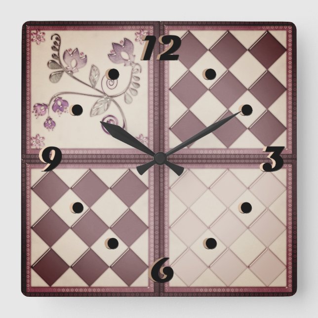 Glass tile 3D purple colour Square Wall Clock (Front)