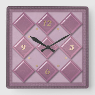 Glass tile 3D purple colour Square Wall Clock