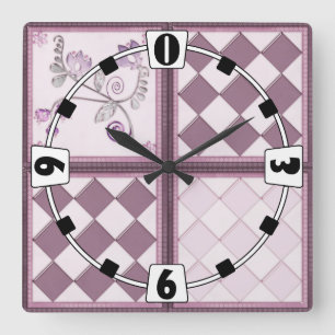 Glass tile 3D purple colour Square Wall Clock