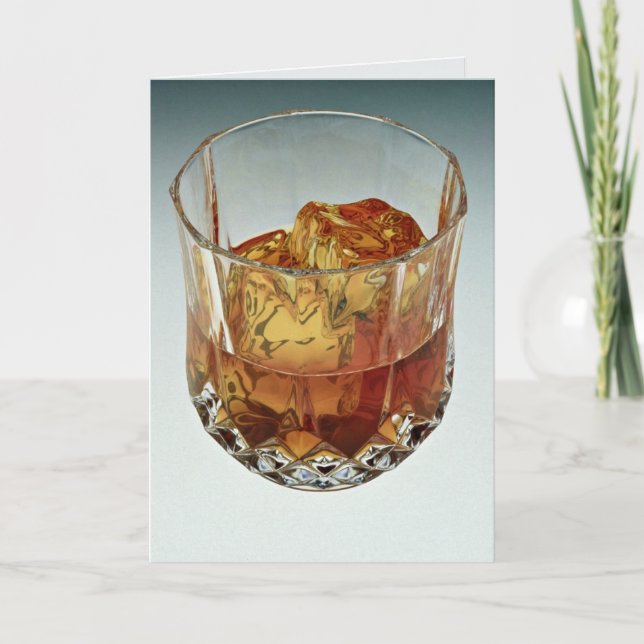 Glass tumbler filled with scotch and ice cubes card (Front)