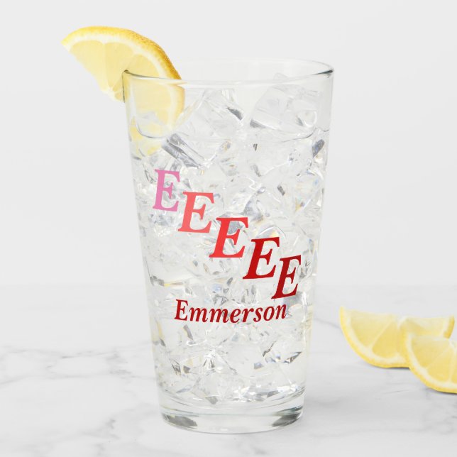 Glass Tumbler - Shaded Initials with Name in Red (Front Ice)