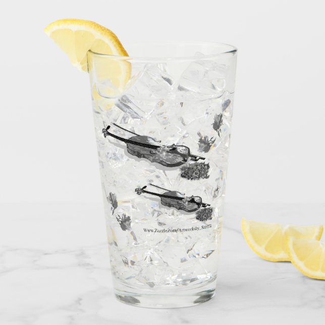 Glass Tumbler : Violin with Rose & Lilly's B & W (Front Ice)