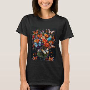 Glass vase with colourful butterflies and flowers. T-Shirt