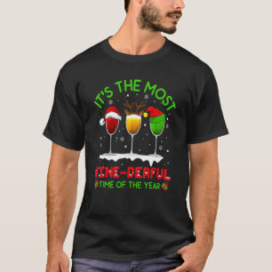 Glass Wine Alcohol Santa Hat Reindeer Christmas Pa T-Shirt