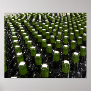 Glass wine bottles in a wine bottling factory. poster