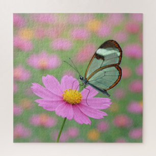 Glass Wing Butterfly On a Cosmos Flower Jigsaw Puzzle
