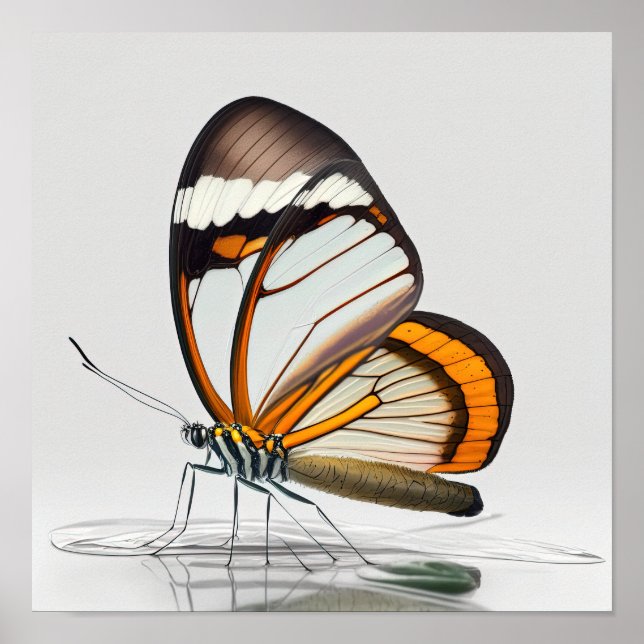 Glass Winged Butterfly Art Print Poster (Front)