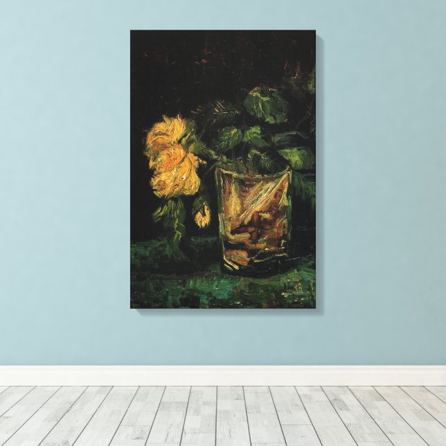 Glass with Roses by Vincent van Gogh Canvas Print (Insitu(Wood Floor))