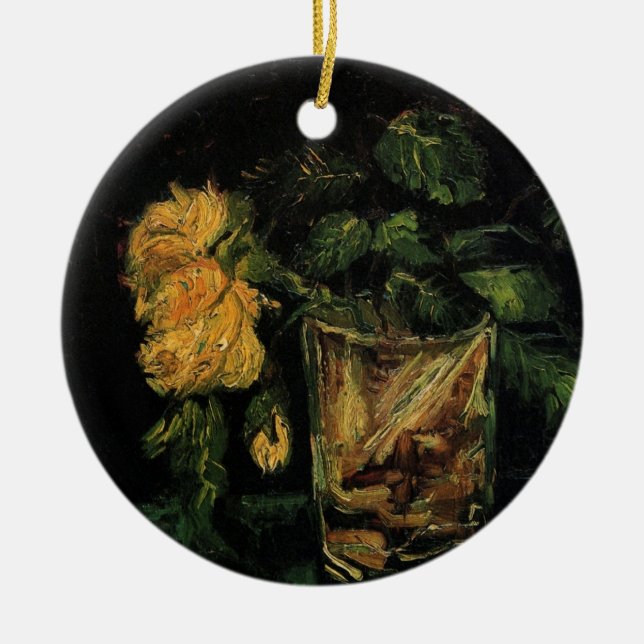 Glass with Roses by Vincent van Gogh Ceramic Ornament (Front)