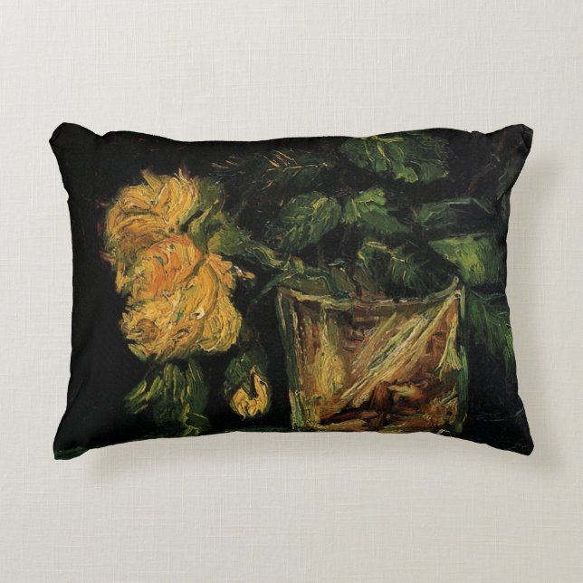 Glass with Roses by Vincent van Gogh Decorative Pillow (Front)