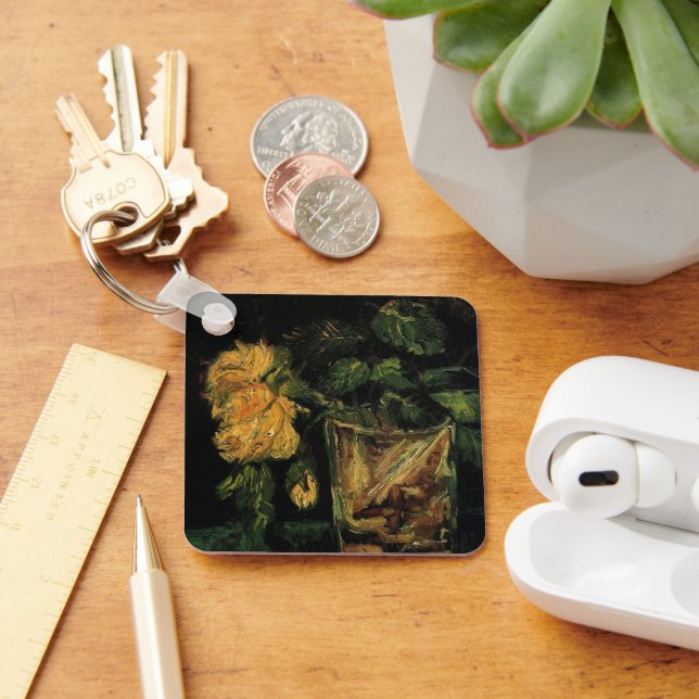 Glass with Roses by Vincent van Gogh Keychain (Desk)