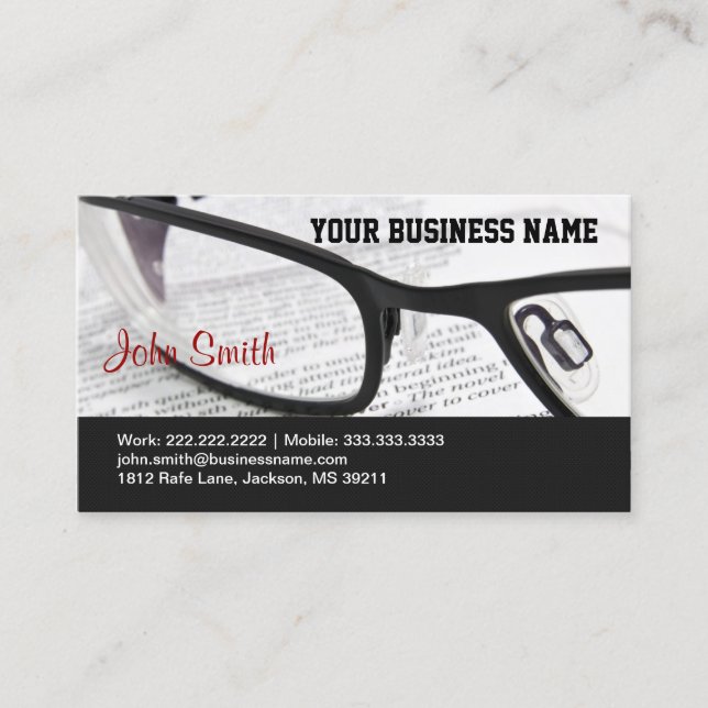 Glasses and Book business card (Front)