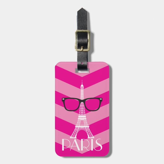 Glasses and Eiffel Tower Paris Luggage Tag (Front Vertical)