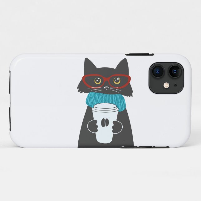 Glasses cat holding a cup of coffee Case-Mate iPhone case (Back (Horizontal))
