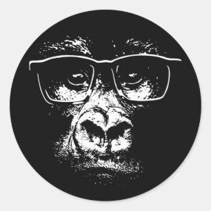 Glasses Gorilla Classic Round Sticker
