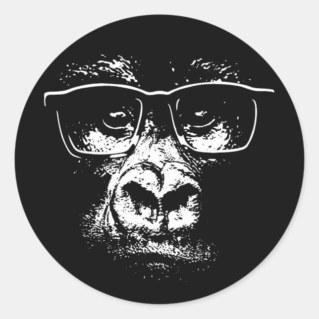 Glasses Gorilla Classic Round Sticker (Front)