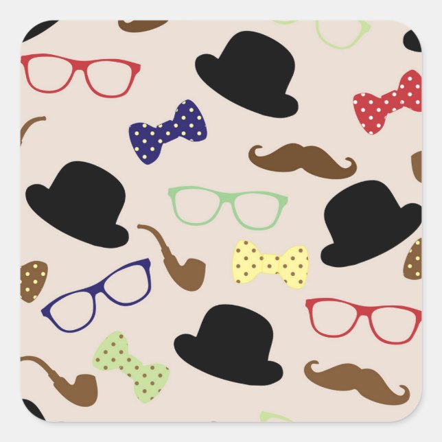 Glasses, Hats and Moustache Square Sticker (Front)