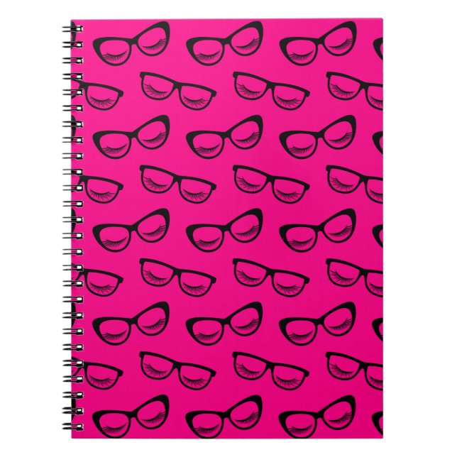 Glasses & Lashes Black On Pink Notebook (Front)