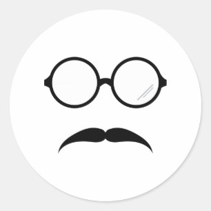 Glasses & Moustache Classic Round Sticker