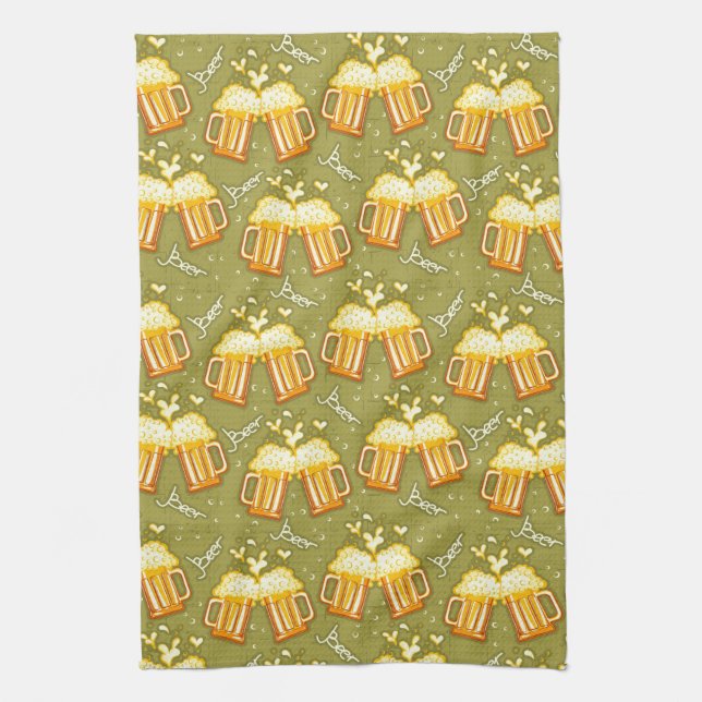Glasses Of Beer Pattern Kitchen Towel (Vertical)