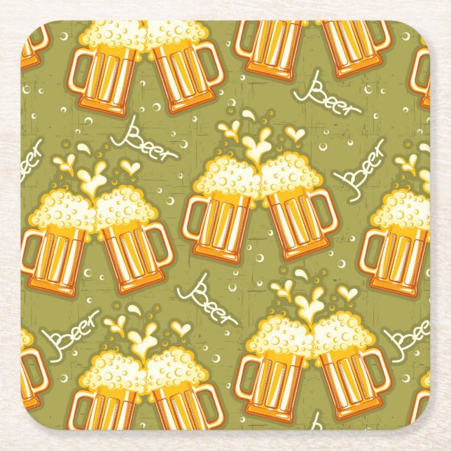 Glasses Of Beer Pattern Square Paper Coaster (Front)