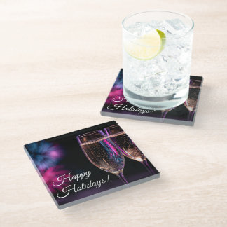 glasses of champagne for New Year's Glass Coaster