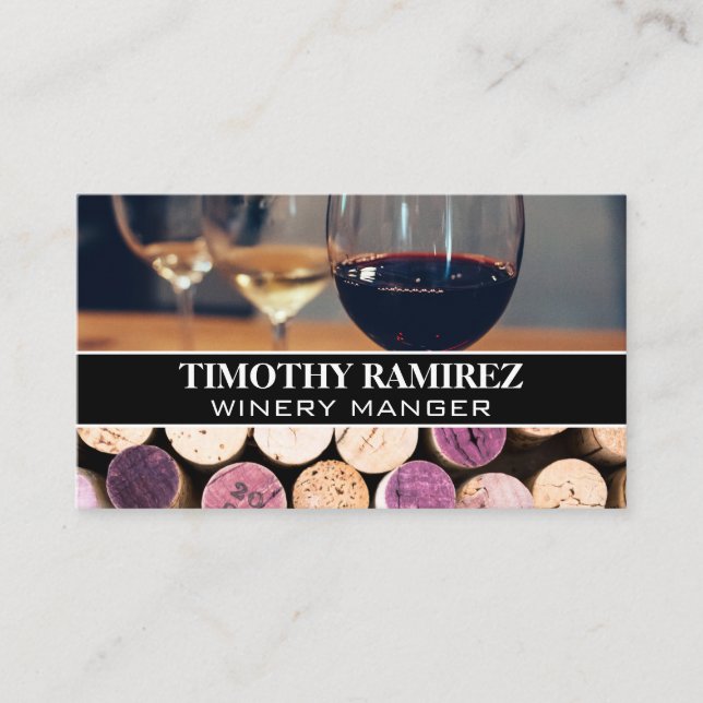 Glasses of Varietal Wines | Corks Business Card (Front)