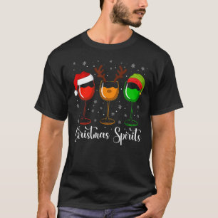 Glasses Of Wine Christmas Spirits Xmas Lights Elf T-Shirt