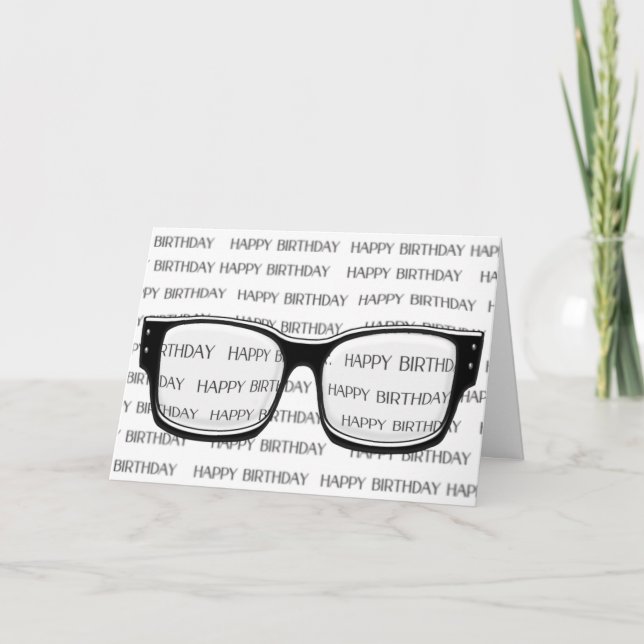 glasses on blurred birthday text card (Front)