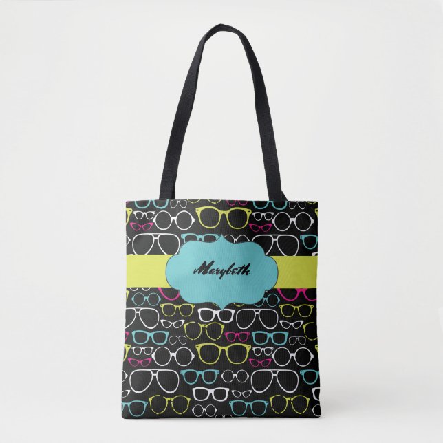 Glasses Spectacles Personalized Tote Bag in Black (Front)