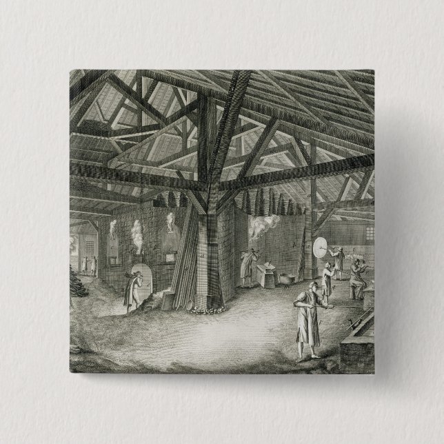 Glassmaking factory, from the 'Encyclopedia' by De 2 Inch Square Button (Front)