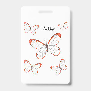 Glasswing butterfly cartoon illustration badge