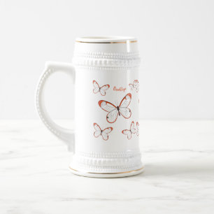 Glasswing butterfly cartoon illustration beer stein