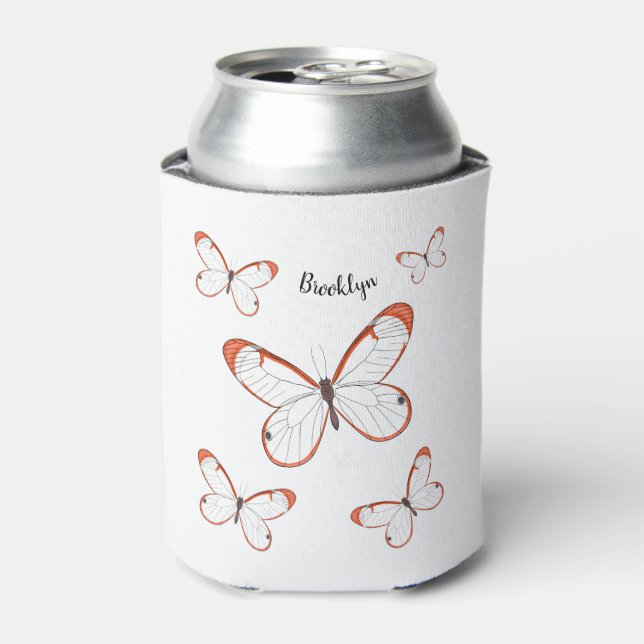 Glasswing butterfly cartoon illustration can cooler (Can Front)