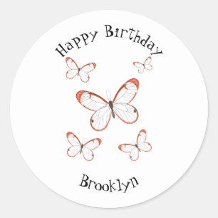 Glasswing butterfly cartoon illustration classic round sticker