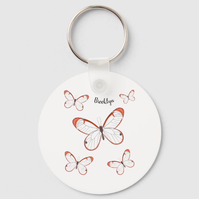 Glasswing butterfly cartoon illustration  keychain (Front)