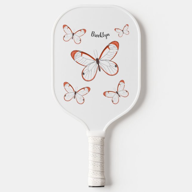 Glasswing butterfly cartoon illustration  pickleball paddle (Front)