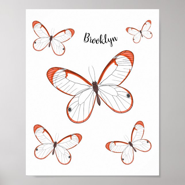 Glasswing butterfly cartoon illustration poster (Front)