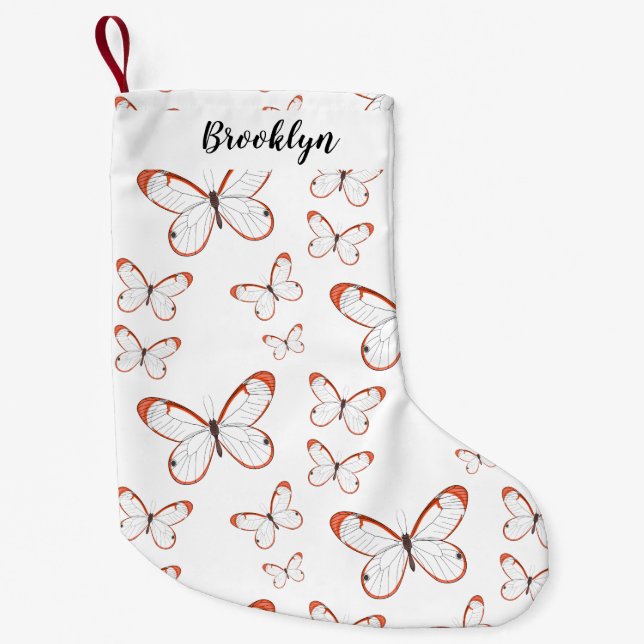 Glasswing butterfly cartoon illustration small christmas stocking (Front)