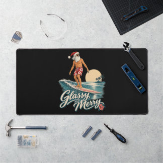 Glassy and Merry Surf Santa Christmas Desk Mat